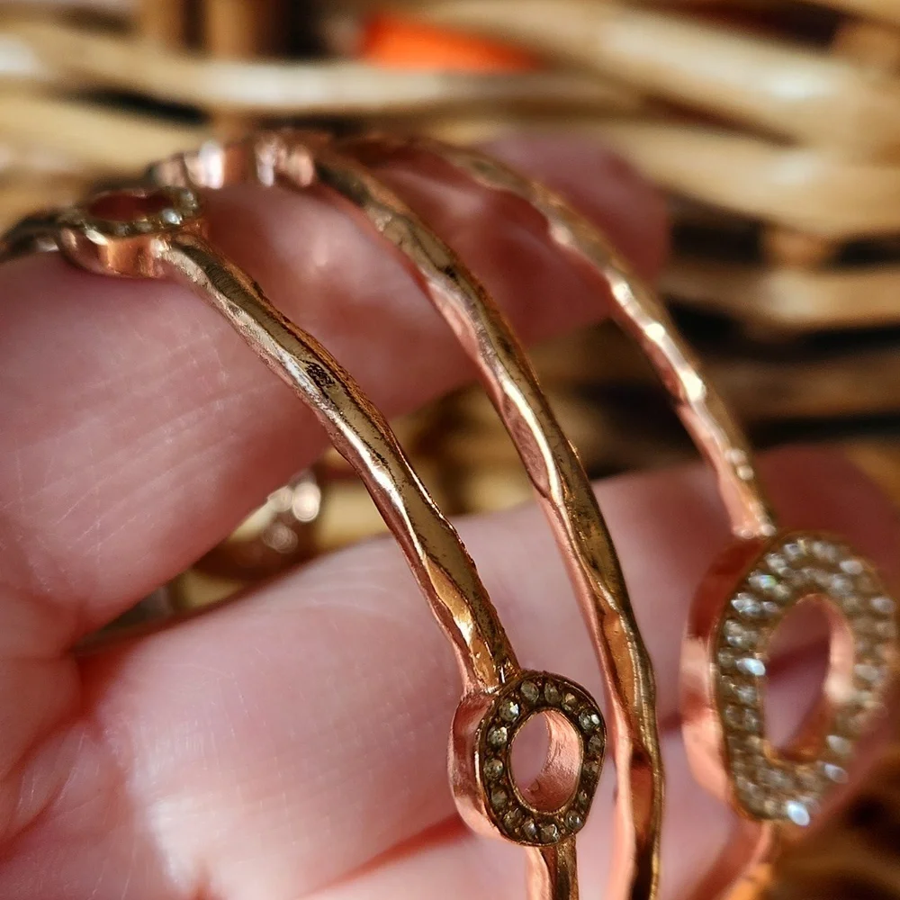 Rose Gold Stack Set Bracelets Rhinestones - Picture 5 of 8